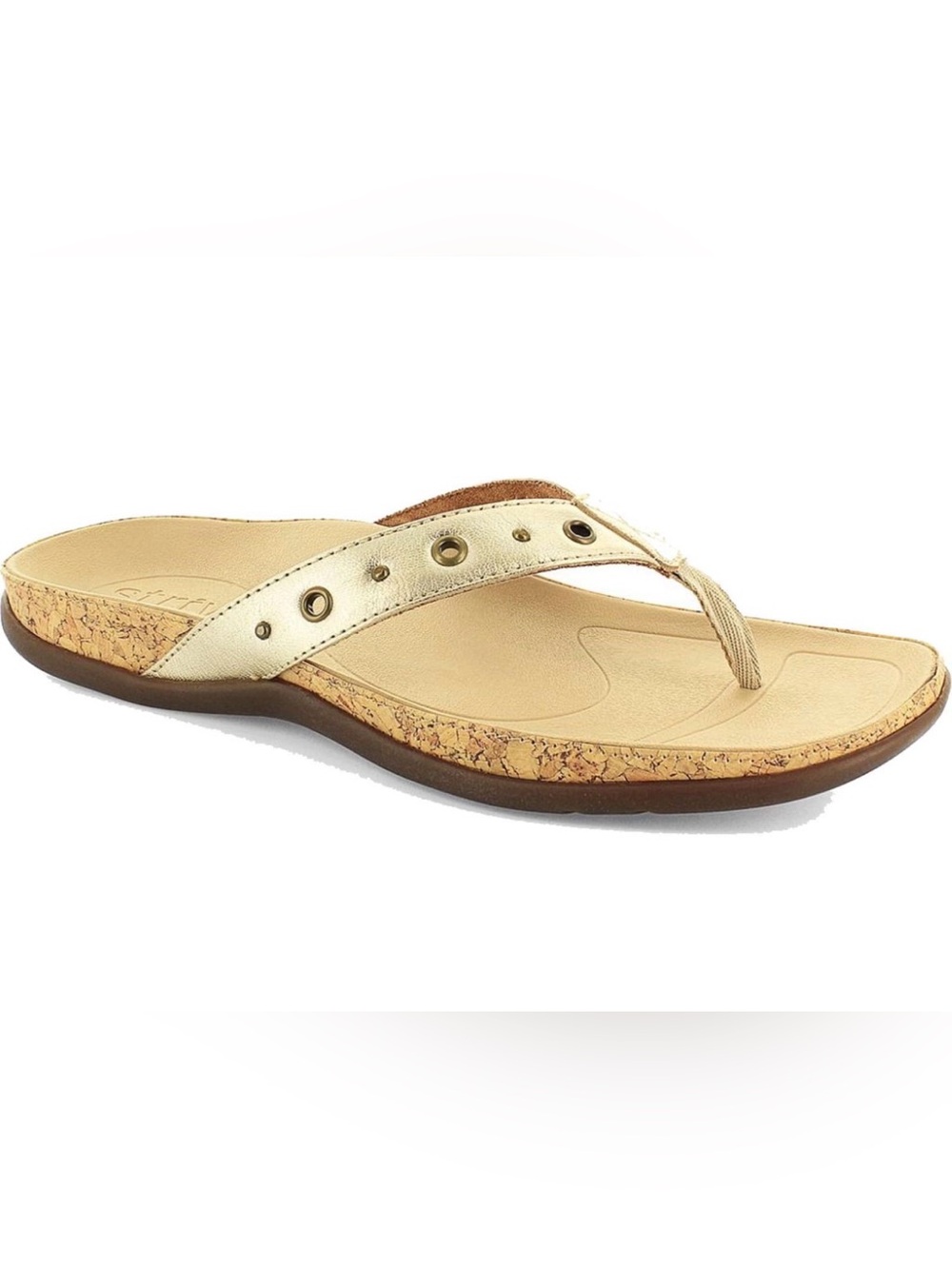 Strive Women’s Metallic Gold Cork-Trim Thong Sandal size 8